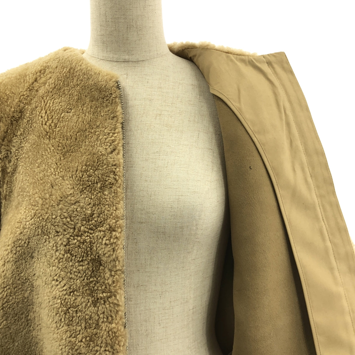 CELINE / セリーヌ | by Phoebe Philo フィービー / ムートン 異素材 ノーカラー ジャケット | 34 | レディース