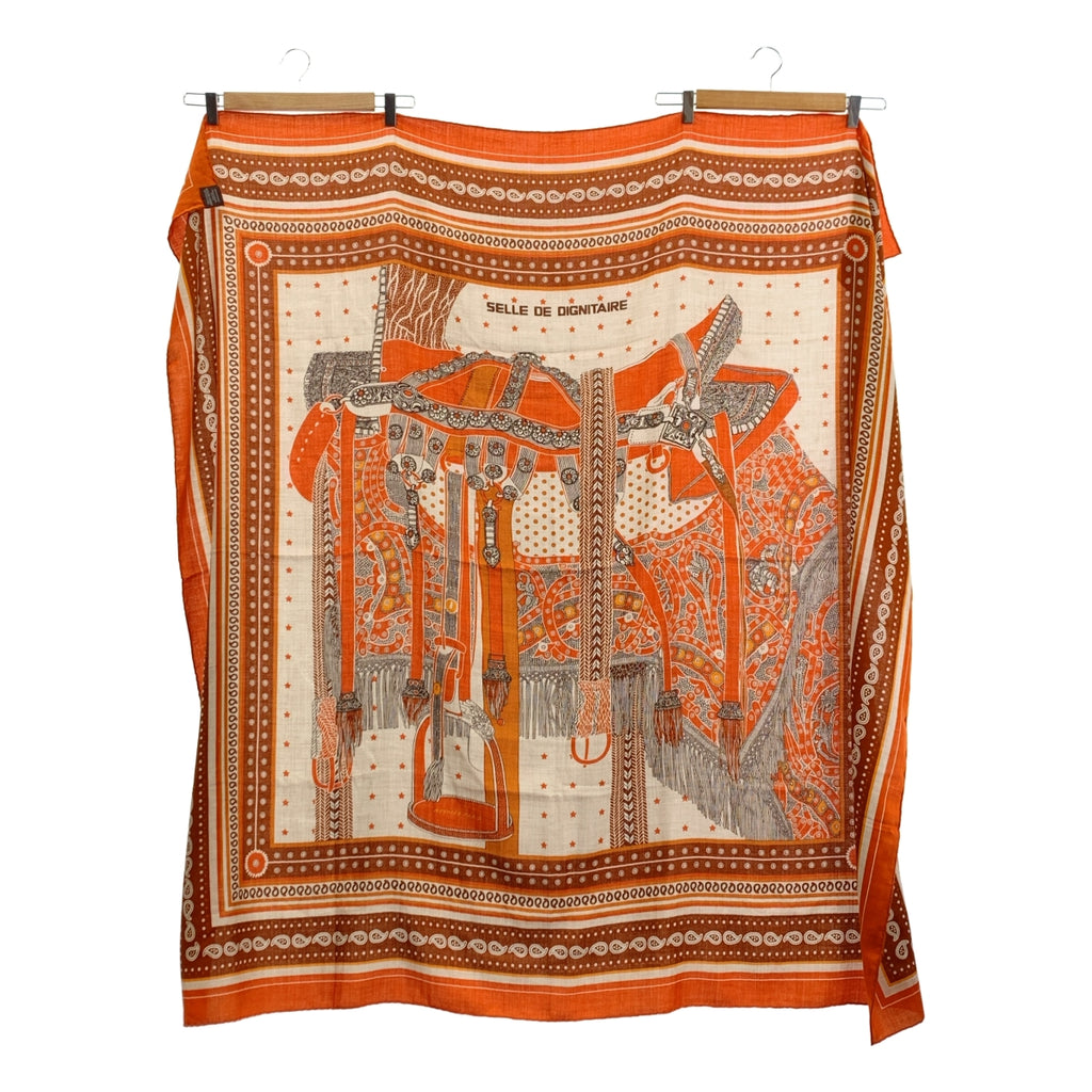 HERMES / 헤르메스 | 140 Selle de Dignitaire Bandana / cashmere silk / 고위 관장 안장 두건 / 캐시미어 실크 총 무늬 대형 스톨 스카프 |