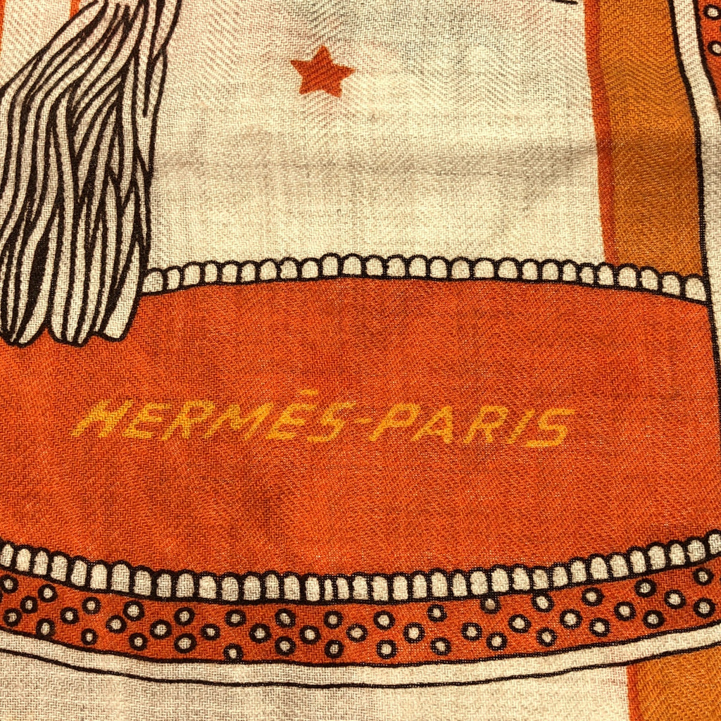 HERMES / 헤르메스 | 140 Selle de Dignitaire Bandana / cashmere silk / 고위 관장 안장 두건 / 캐시미어 실크 총 무늬 대형 스톨 스카프 |