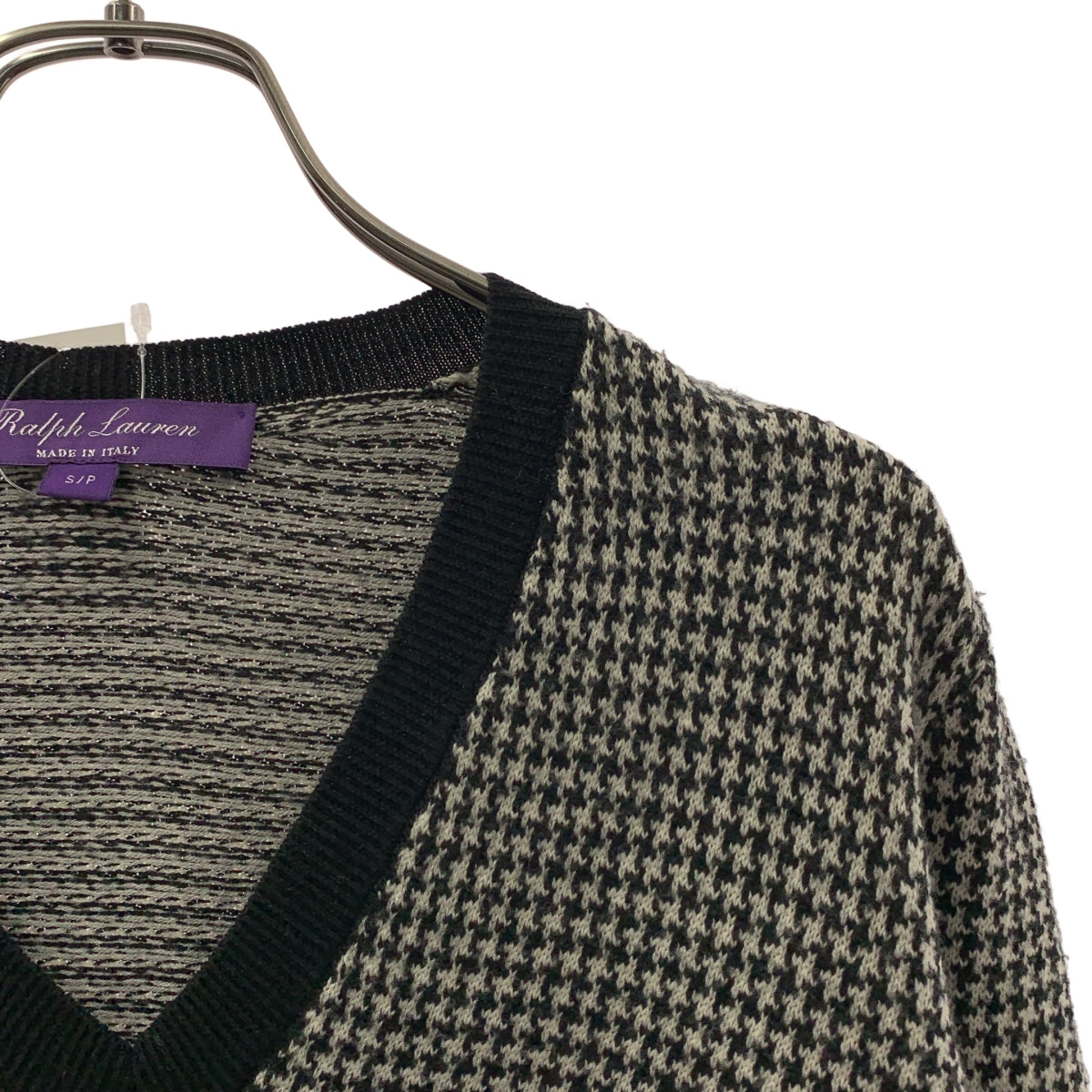 RALPH LAUREN PURPLE LABEL / ラルフローレンパープルレーベル | ウール 千鳥格子 Vネック ニット | S | レディース