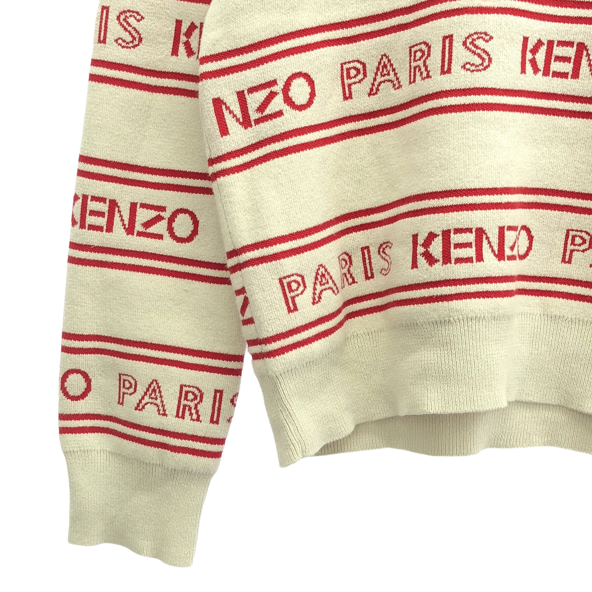 KENZO / ケンゾー | コットン ナイロン ボーダー ロゴ ニット | XS | ベージュ/レッド | レディース