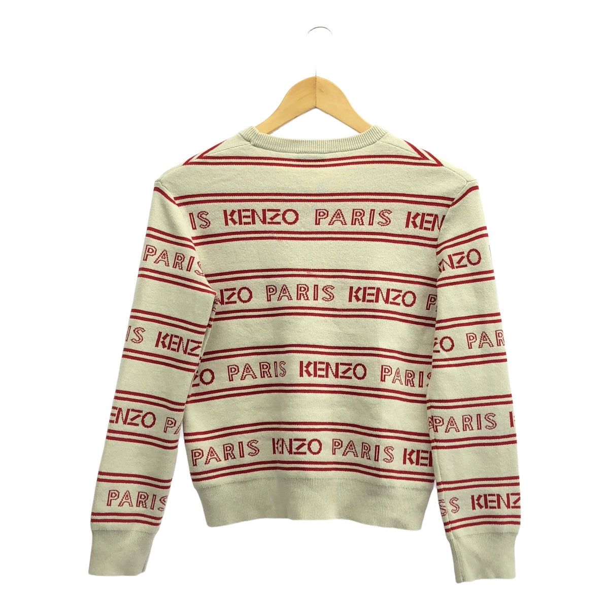 KENZO / ケンゾー | コットン ナイロン ボーダー ロゴ ニット | XS | ベージュ/レッド | レディース