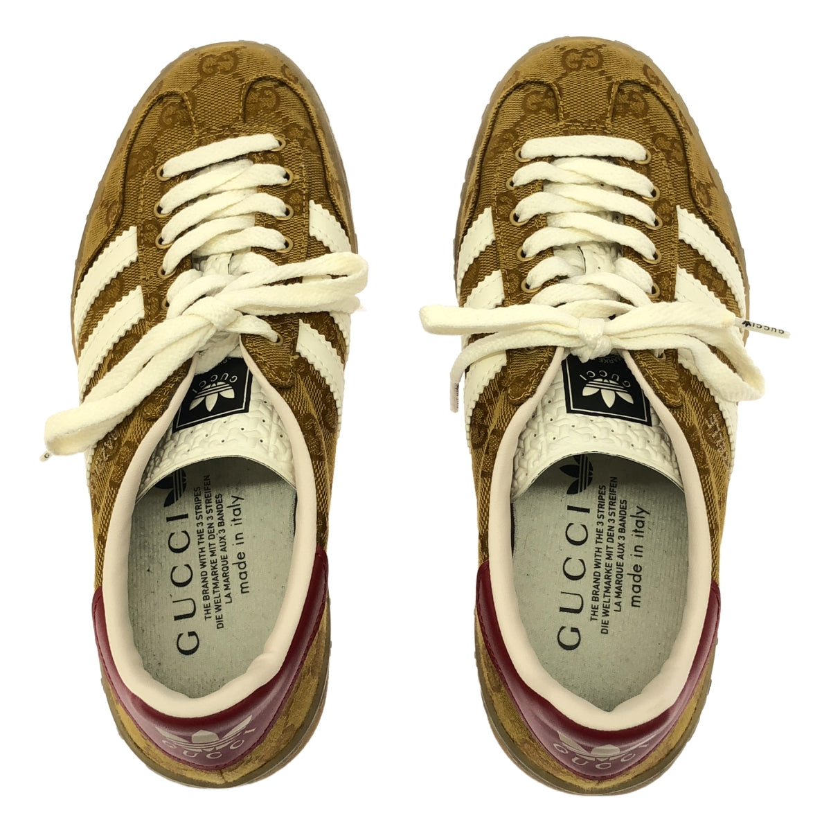 [Good Condition] GUCCI / Gucci | x adidas / adidas WMNS Gazelle / HQ7086 Gazelle GG Logo Sneakers | 24 | Beige &amp; Brown | Women's
