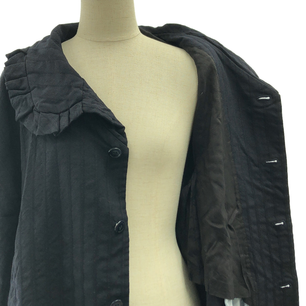 COMME des GARCONS COMME des GARCONS / コムコム | 2019AW | 製品加工 フリル ラウンドカラー ストライプ コート | S | レディース