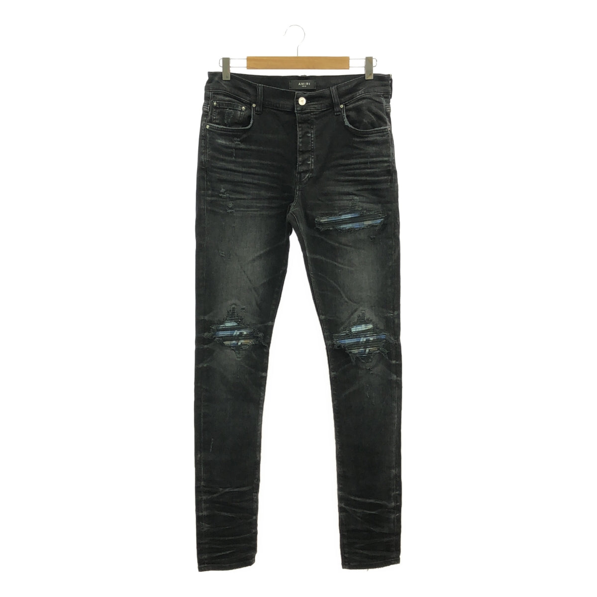 AMIRI | 2024SS | MX1 PLAID JEAN Distressed Black Denim Pants | 33 | Men's