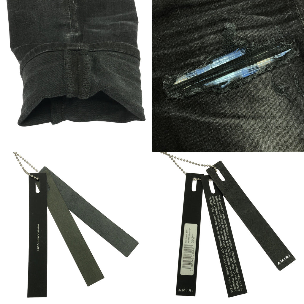 【미품】 AMIRI / 아밀리 | 2024SS | MX1 PLAID JEAN 데미지 가공 블랙 데님 팬츠 | 33 | 블랙 | 남성