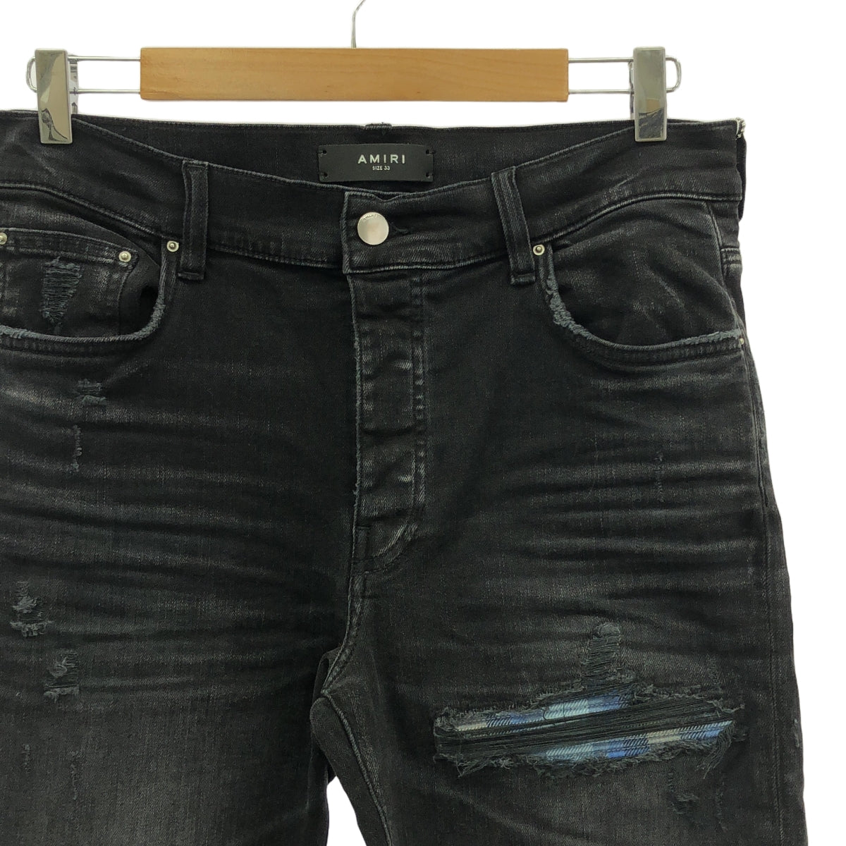 AMIRI | 2024SS | MX1 PLAID JEAN Distressed Black Denim Pants | 33 | Men's