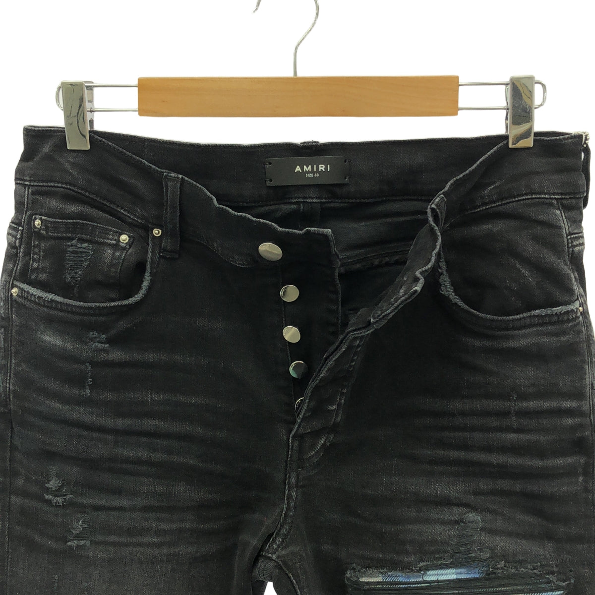AMIRI | 2024SS | MX1 PLAID JEAN Distressed Black Denim Pants | 33 | Men's