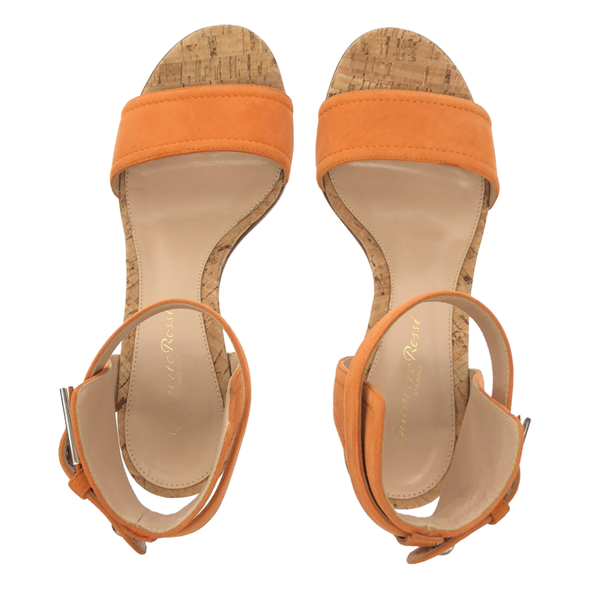 [品相良好] 吉安維托·羅西 |踝帶絨面革涼鞋 |尺寸 36 |橙色/米色|女性的