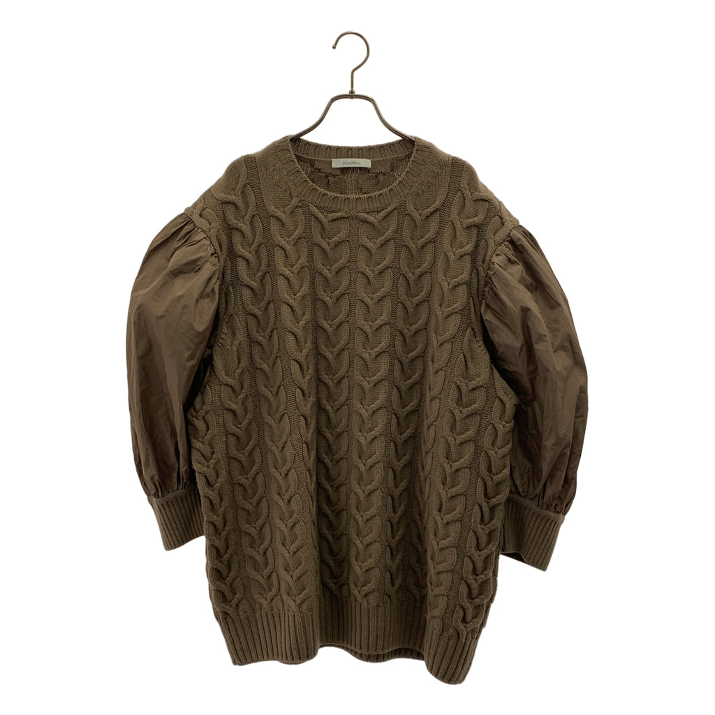 Max Mara / マックスマーラ | 2024AW | VITTOR タフタスリーブ 切替 ケーブルニット ワンピース | L | ブラウン | レディース