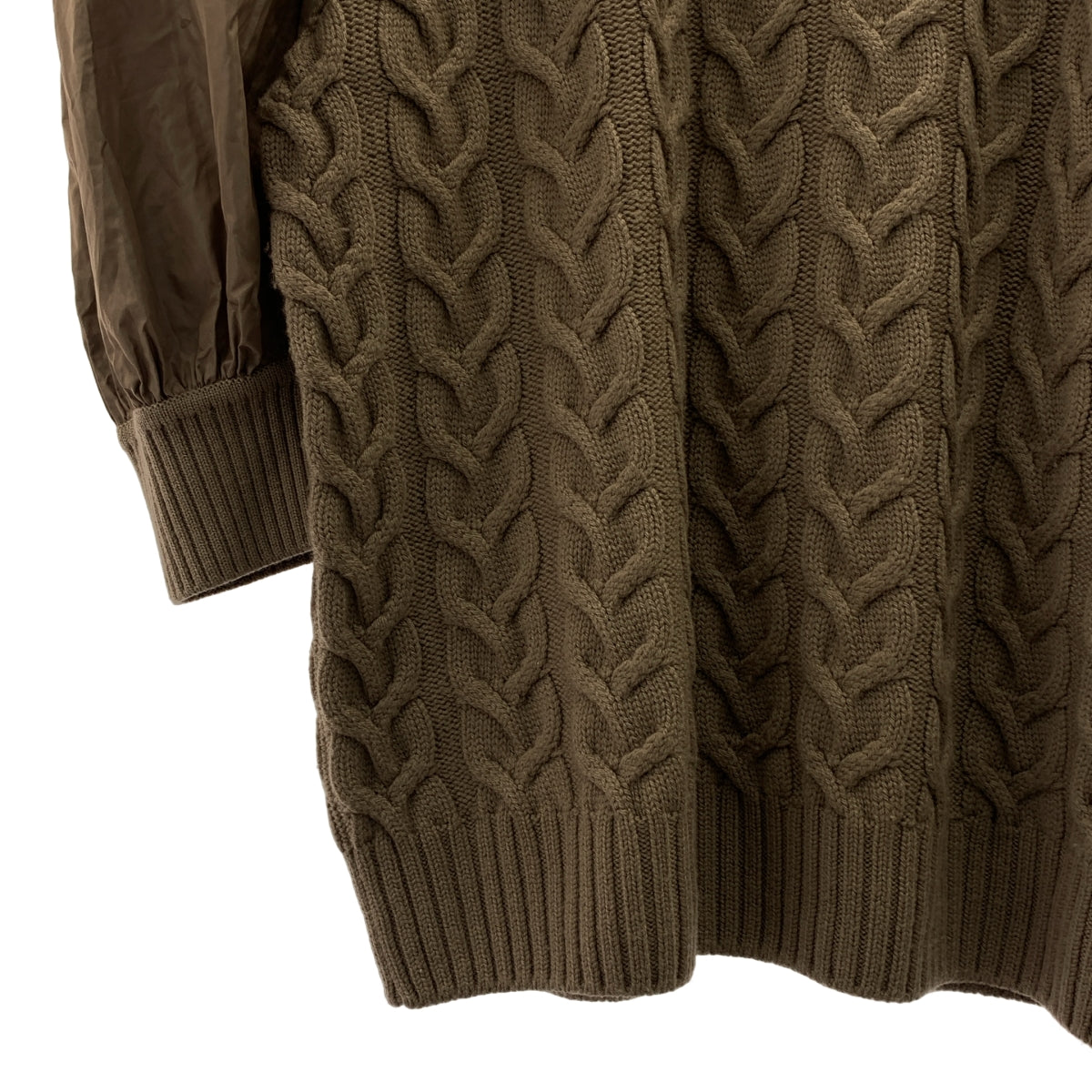 Max Mara / マックスマーラ | 2024AW | VITTOR タフタスリーブ 切替 ケーブルニット ワンピース | L | ブラウン | レディース