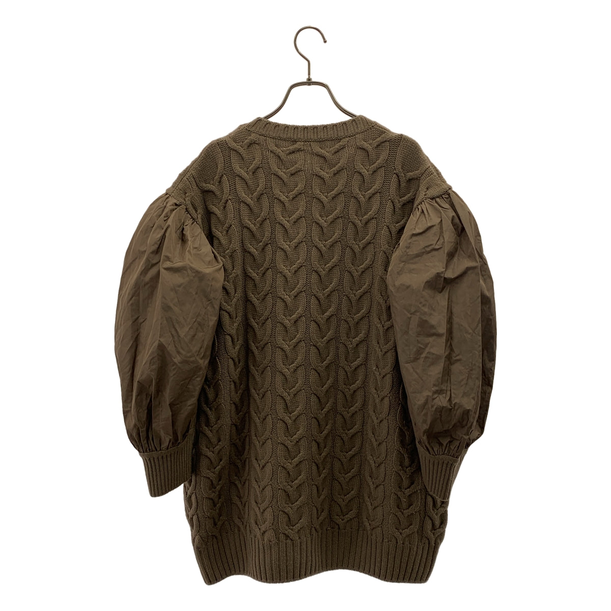 Max Mara / マックスマーラ | 2024AW | VITTOR タフタスリーブ 切替 ケーブルニット ワンピース | L | ブラウン | レディース