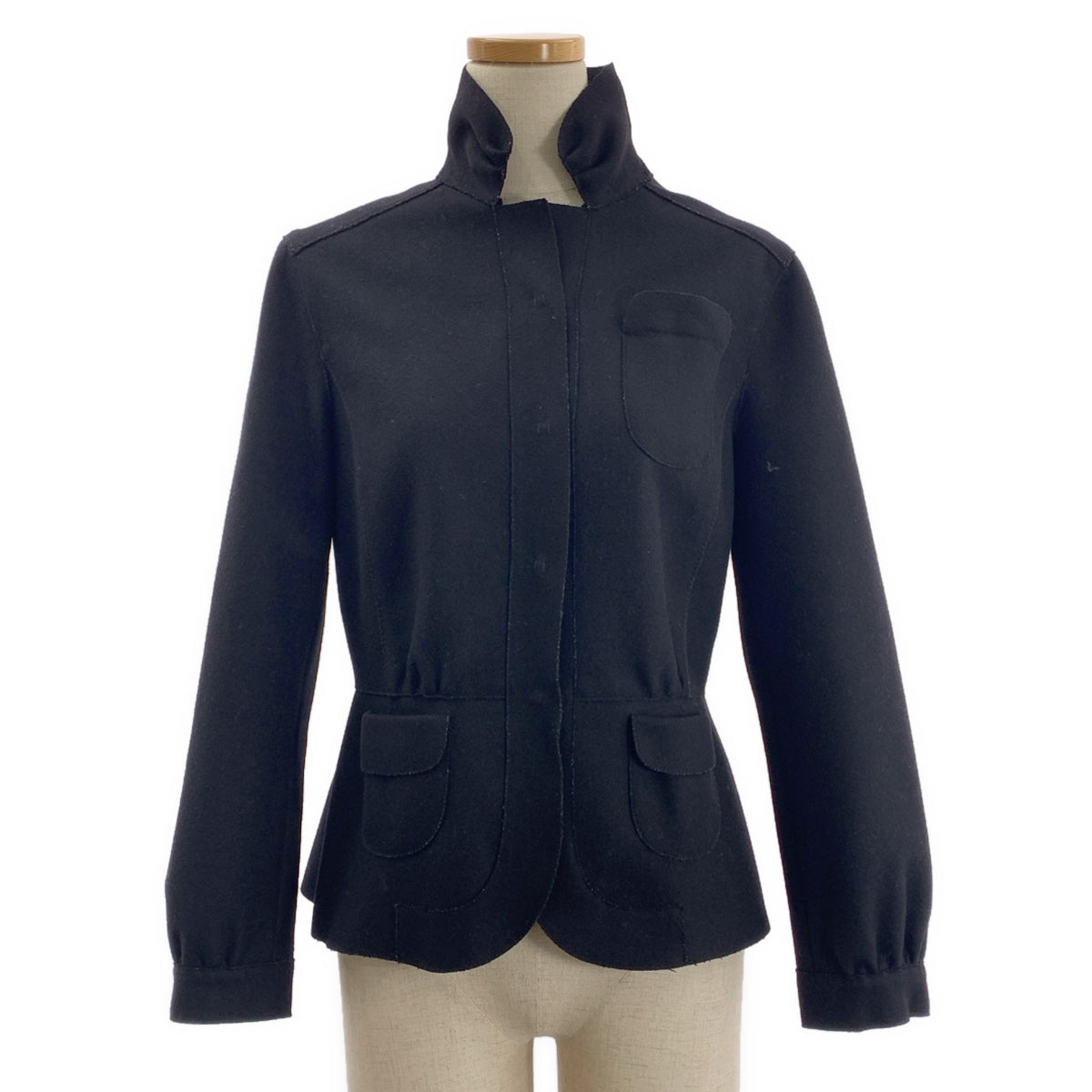 miu miu / 뮤 뮤 | 울 스탠드 컬러 싱글 재킷 | 40 | 블랙 | 여성