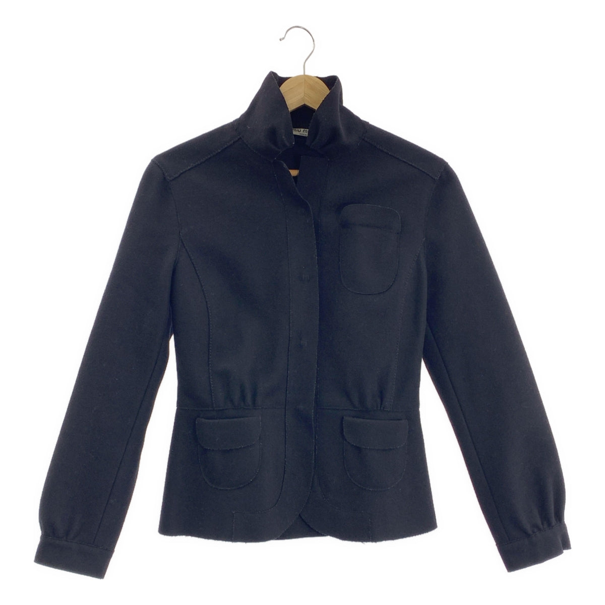 miu miu / 뮤 뮤 | 울 스탠드 컬러 싱글 재킷 | 40 | 블랙 | 여성