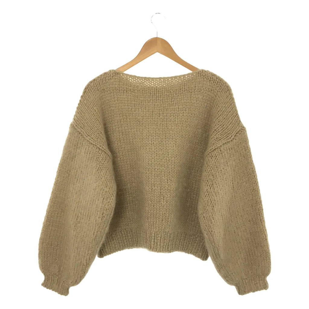 NOWOS |馬海毛低針距圓領針織衫 |米色 |女性的