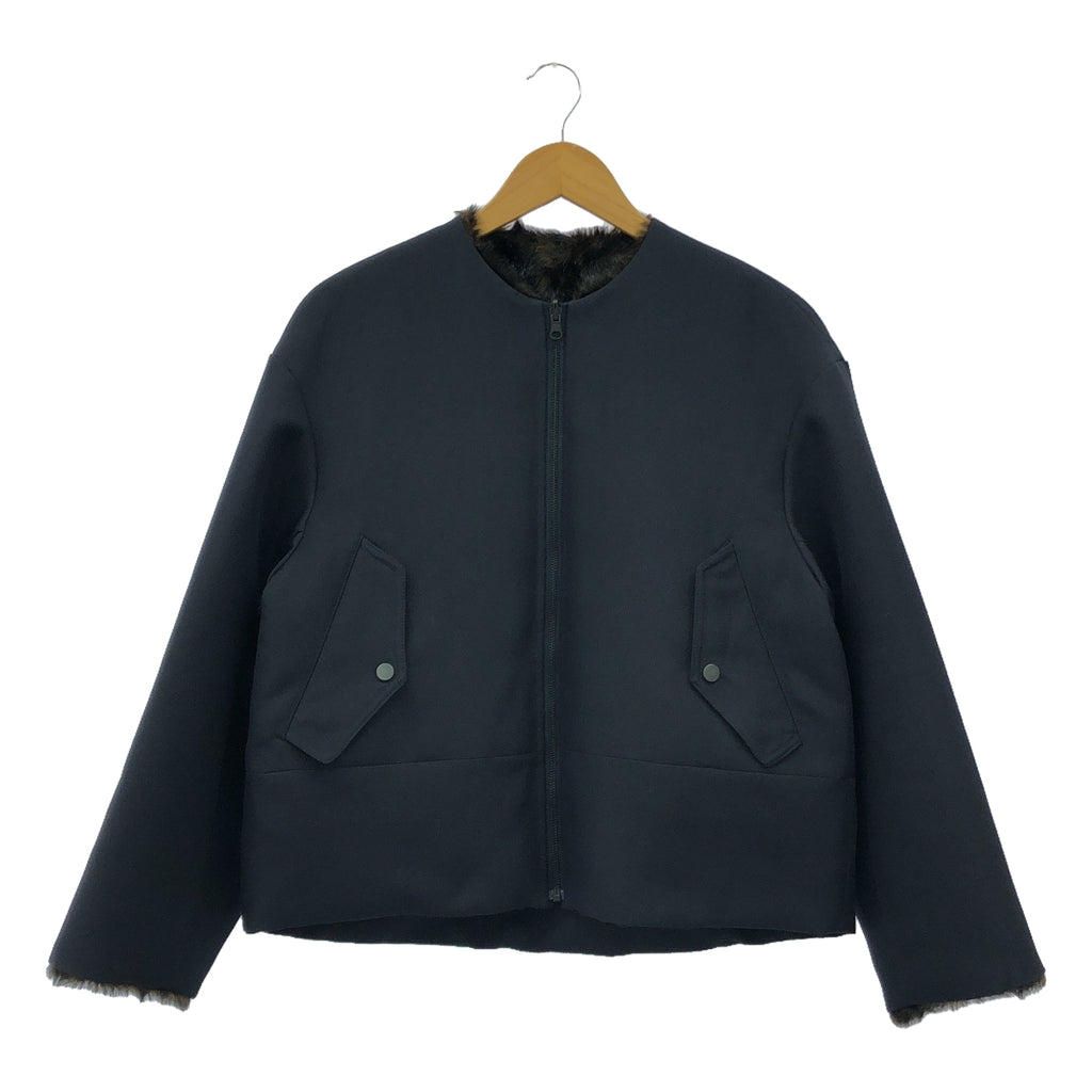 【美品】  CURRENTAGE / カレンテージ | ノーカラーリバーシブルブルゾン | 1(S) | ネイビー | レディース