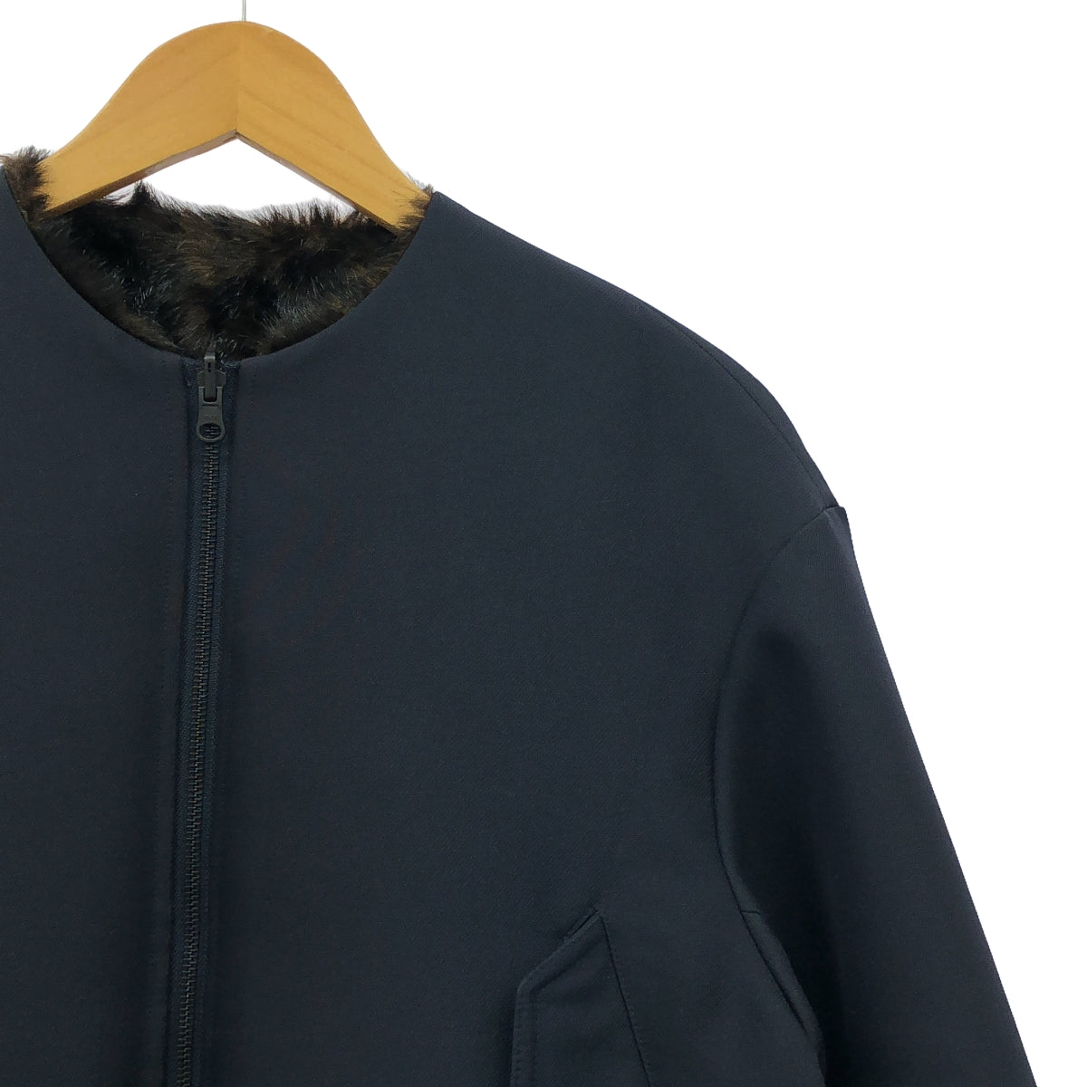 【美品】  CURRENTAGE / カレンテージ | ノーカラーリバーシブルブルゾン | 1(S) | ネイビー | レディース