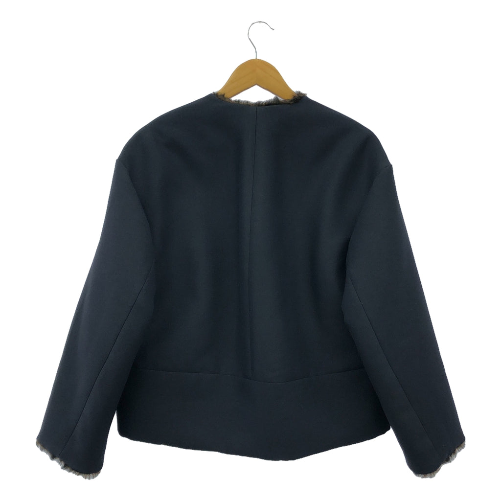 【美品】  CURRENTAGE / カレンテージ | ノーカラーリバーシブルブルゾン | 1(S) | ネイビー | レディース