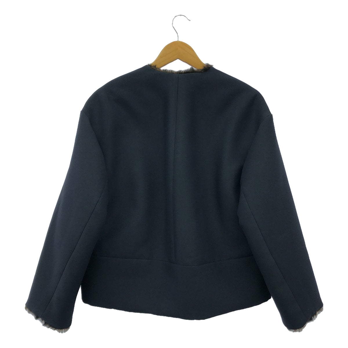【美品】  CURRENTAGE / カレンテージ | ノーカラーリバーシブルブルゾン | 1(S) | ネイビー | レディース