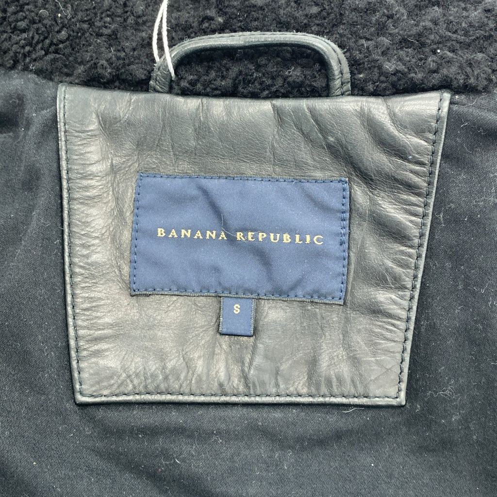 香蕉共和國 | 男士 N-1 皮革甲板夾克，帶抓絨領 | S 碼