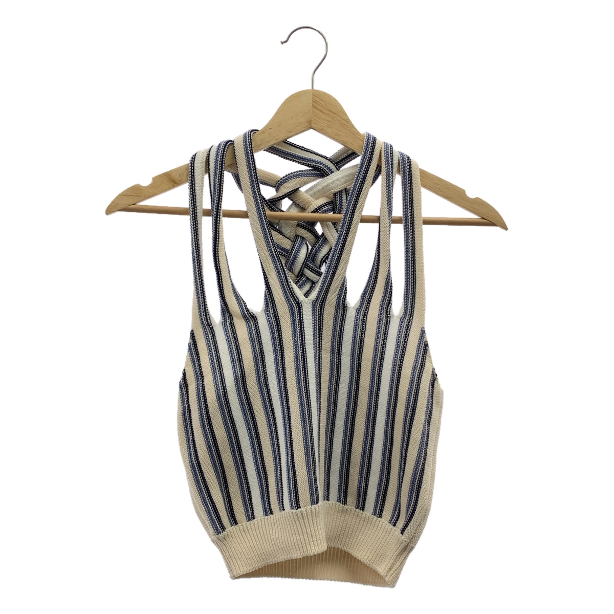 Y/PROJECT / 와이 프로젝트 | BRAIDED NECK KNIT TOP 브레이디드 넥 니트 | 36 | 베이지 / 블루 | 여성