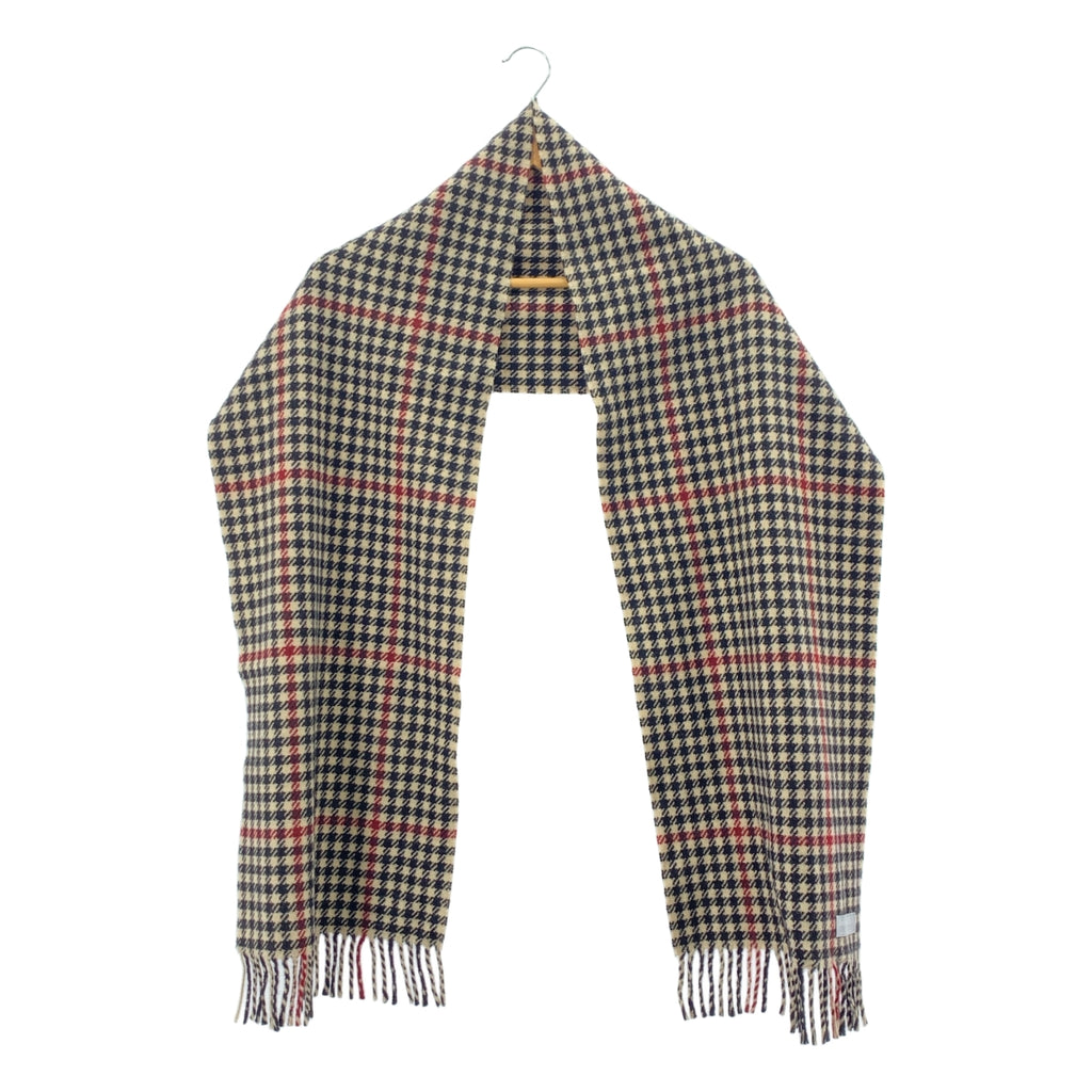 【成色極佳】JOSHUA ELLIS | 100% 羊絨千鳥格流蘇圍巾，男女通用 | 米色 | 女士