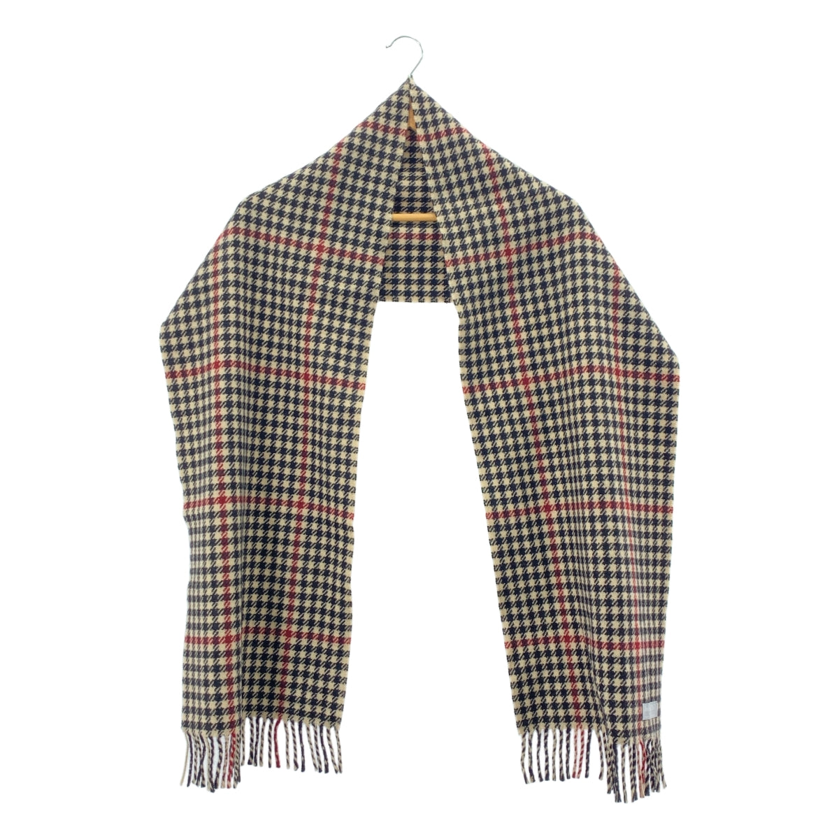 【成色極佳】JOSHUA ELLIS | 100% 羊絨千鳥格流蘇圍巾，男女通用 | 米色 | 女士