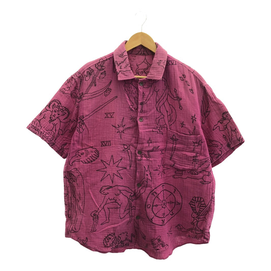 The Elder Statesman | All-over print gauze open collar shirt | M | Pink | Men's