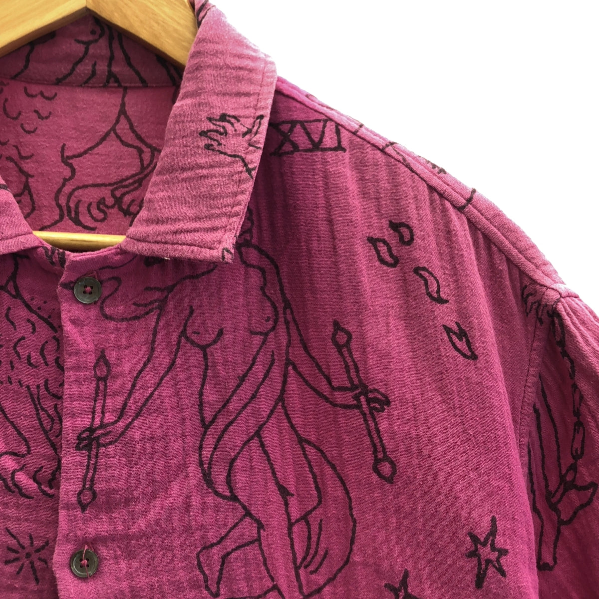 The Elder Statesman | All-over print gauze open collar shirt | M | Pink | Men's