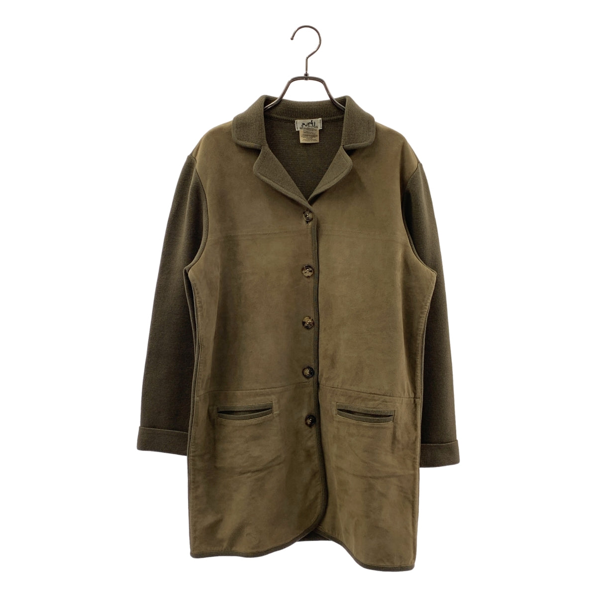 HERMES / エルメス | スエード レザー カシミヤ ニット ロゴボタン  