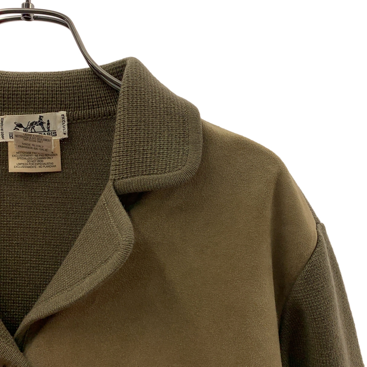 HERMES / エルメス | スエード レザー カシミヤ ニット ロゴボタン  