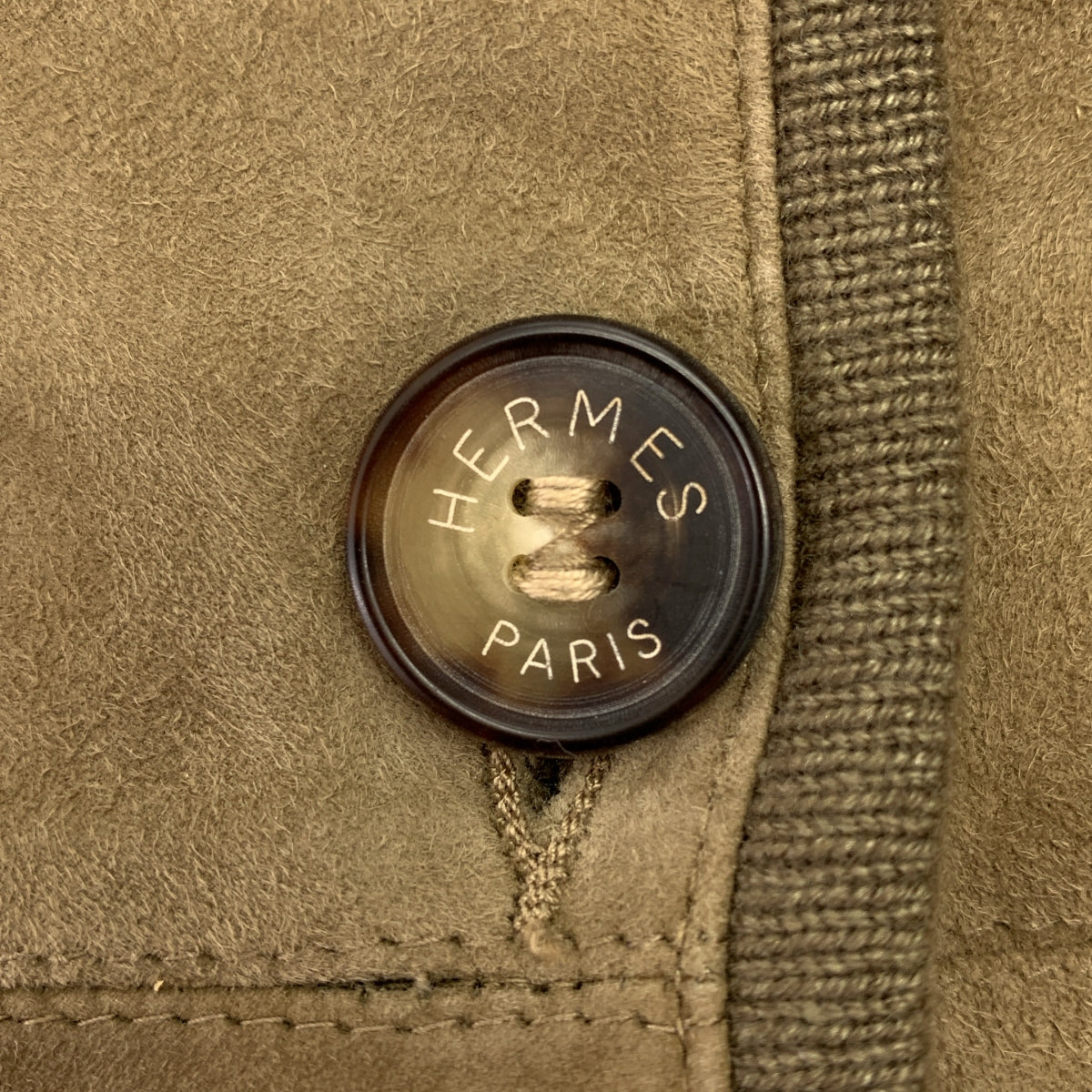 HERMES / エルメス | スエード レザー カシミヤ ニット ロゴボタン ロングジャケット | M | ブラウン/カーキ系 | レディース