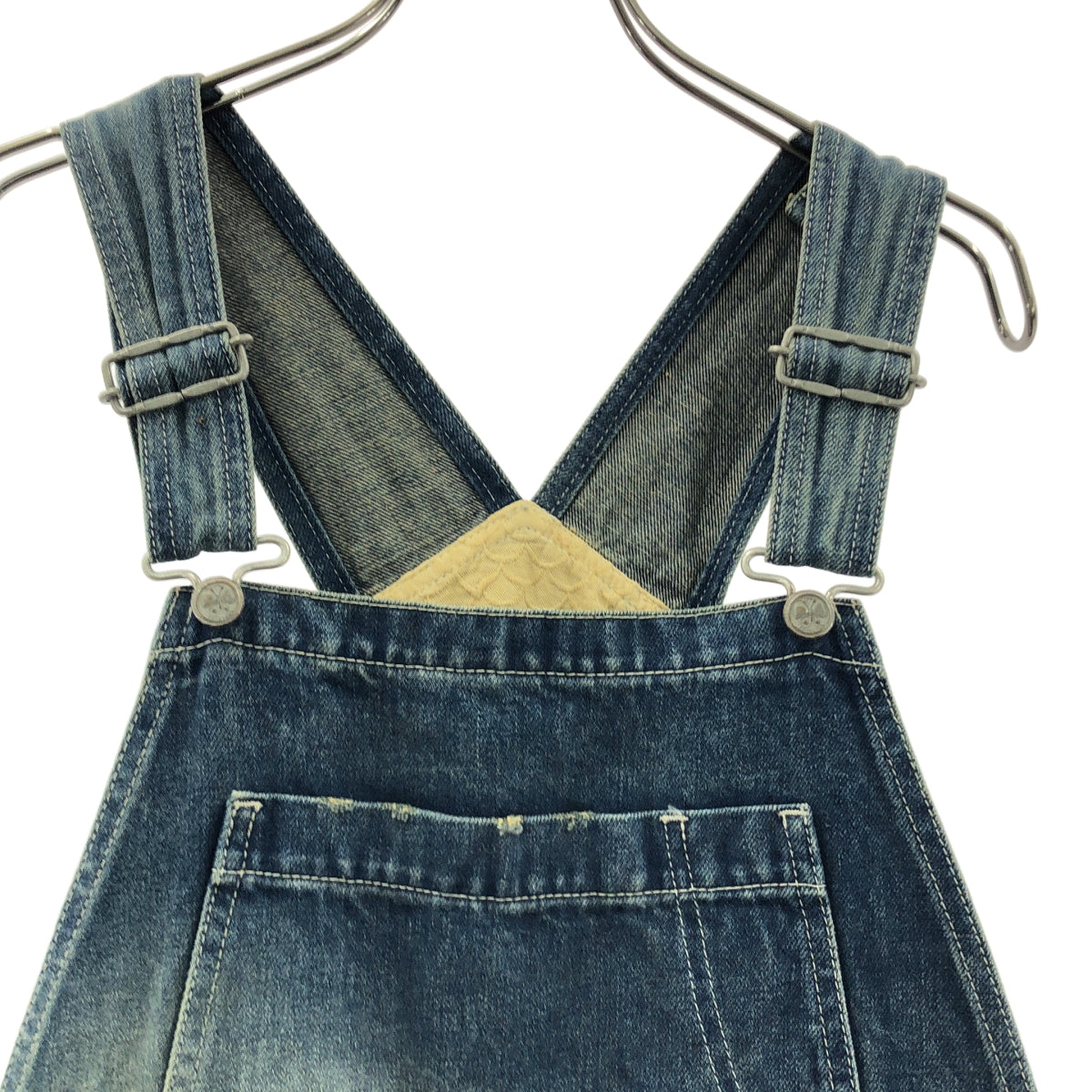 mina perhonen / ミナペルホネン | always / オールウェイズ ダメージ加工 レザーパッチ ワイド デニム オーバーオール | 38 | レディース