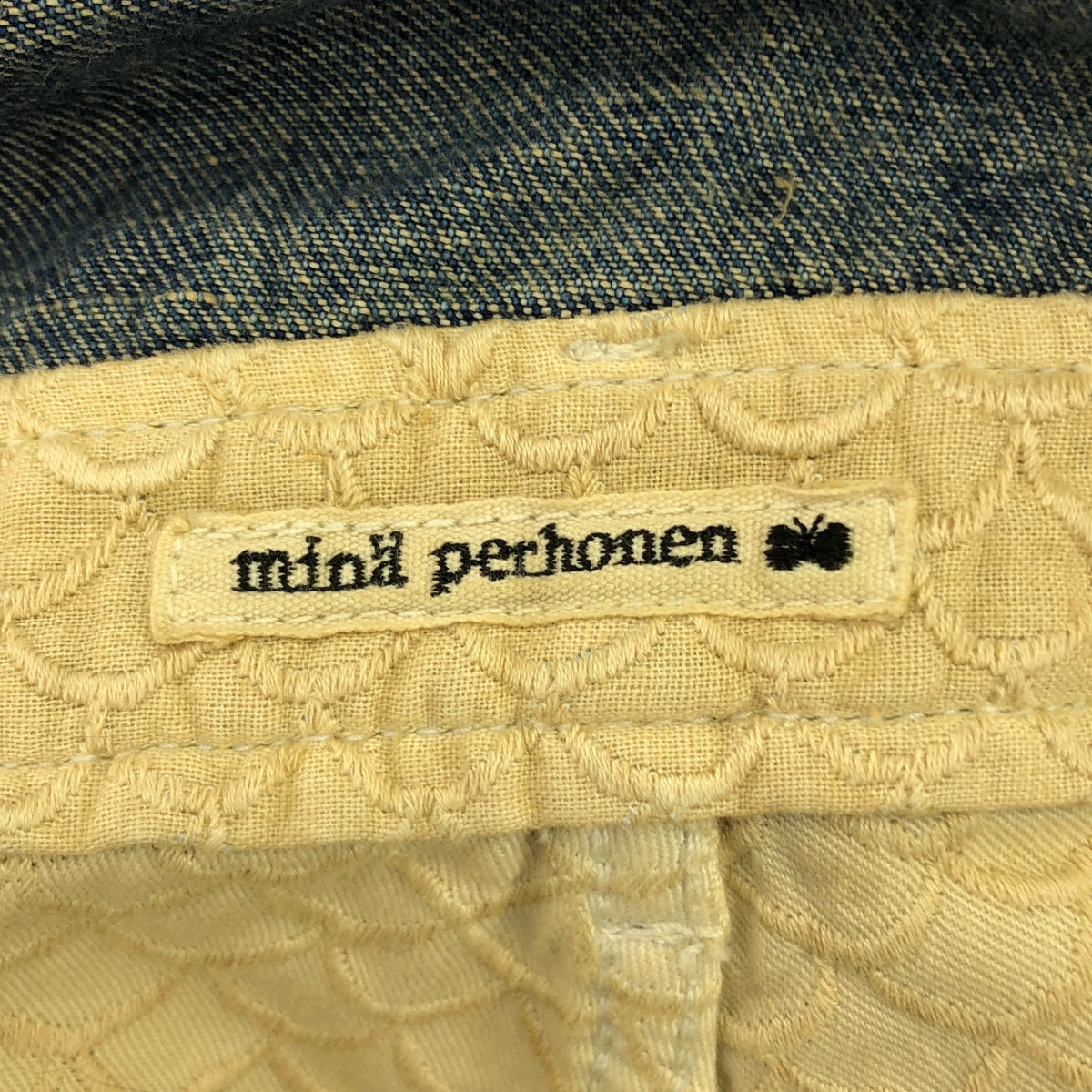 mina perhonen / ミナペルホネン | always / オールウェイズ ダメージ加工 レザーパッチ ワイド デニム オーバーオール | 38 | レディース