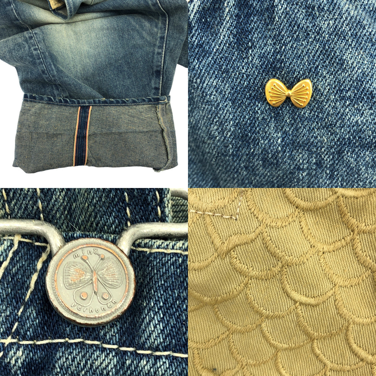 mina perhonen | always 做舊皮革拼接寬版牛仔背帶褲 | 38碼 | 女款