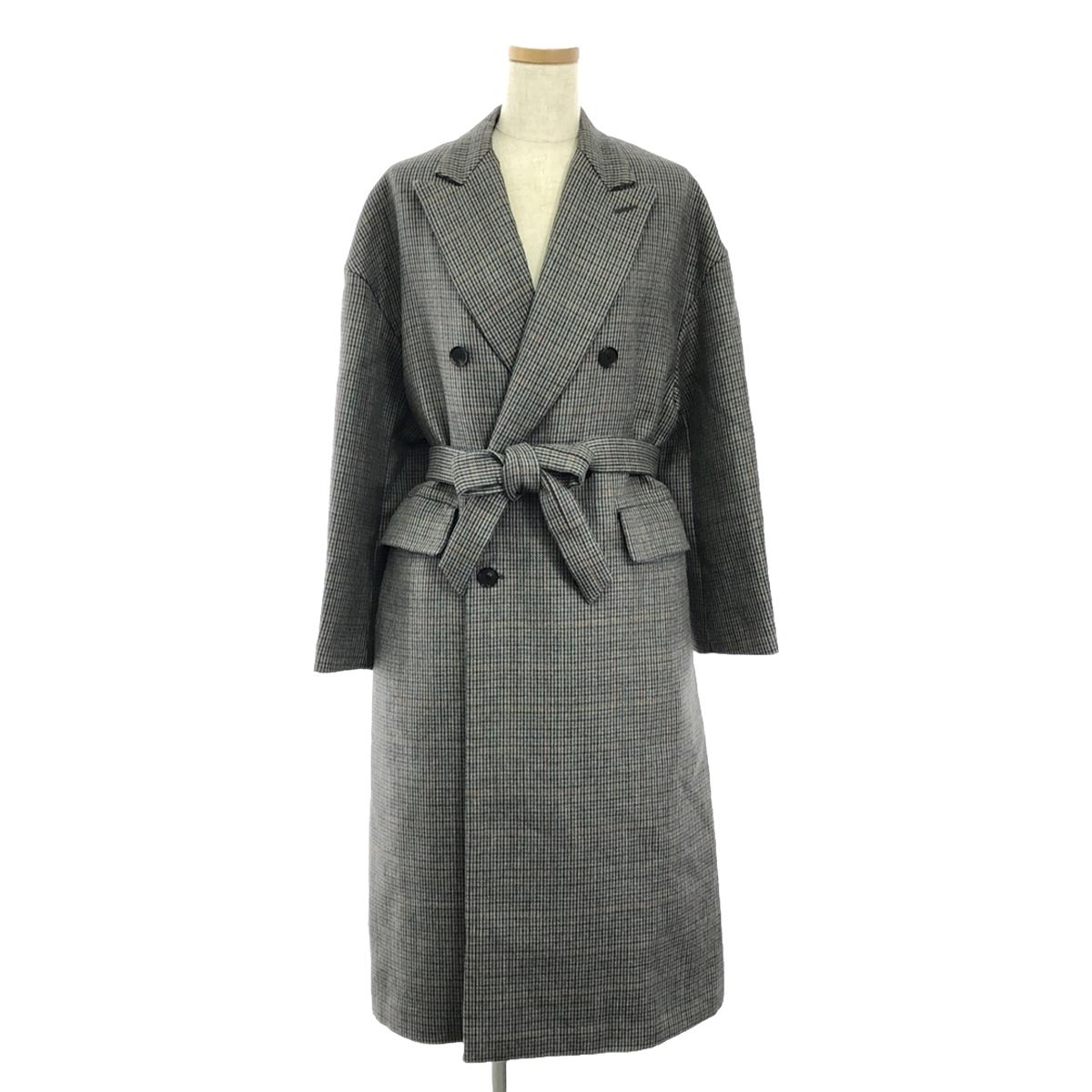 【미품】 AURALEE / 오라리 | DOUBLE FACE CHECK DOUBLE - BREASTED COAT / 벨트 더블 롱 코트 / 총 안감 | 0 | CHARCOAL GUNCLUB CHECK | 여성