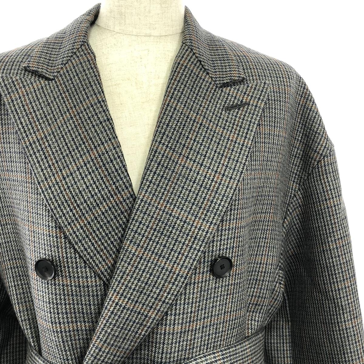 【미품】 AURALEE / 오라리 | DOUBLE FACE CHECK DOUBLE - BREASTED COAT / 벨트 더블 롱 코트 / 총 안감 | 0 | CHARCOAL GUNCLUB CHECK | 여성