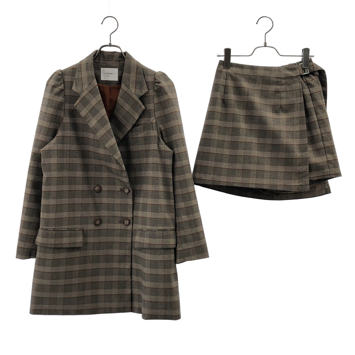 AMERI / アメリ | セットアップ / PUFF CHECK JACKET WITH SKIRT チェック ダブル テーラードジャケット / スカート | S | レディース