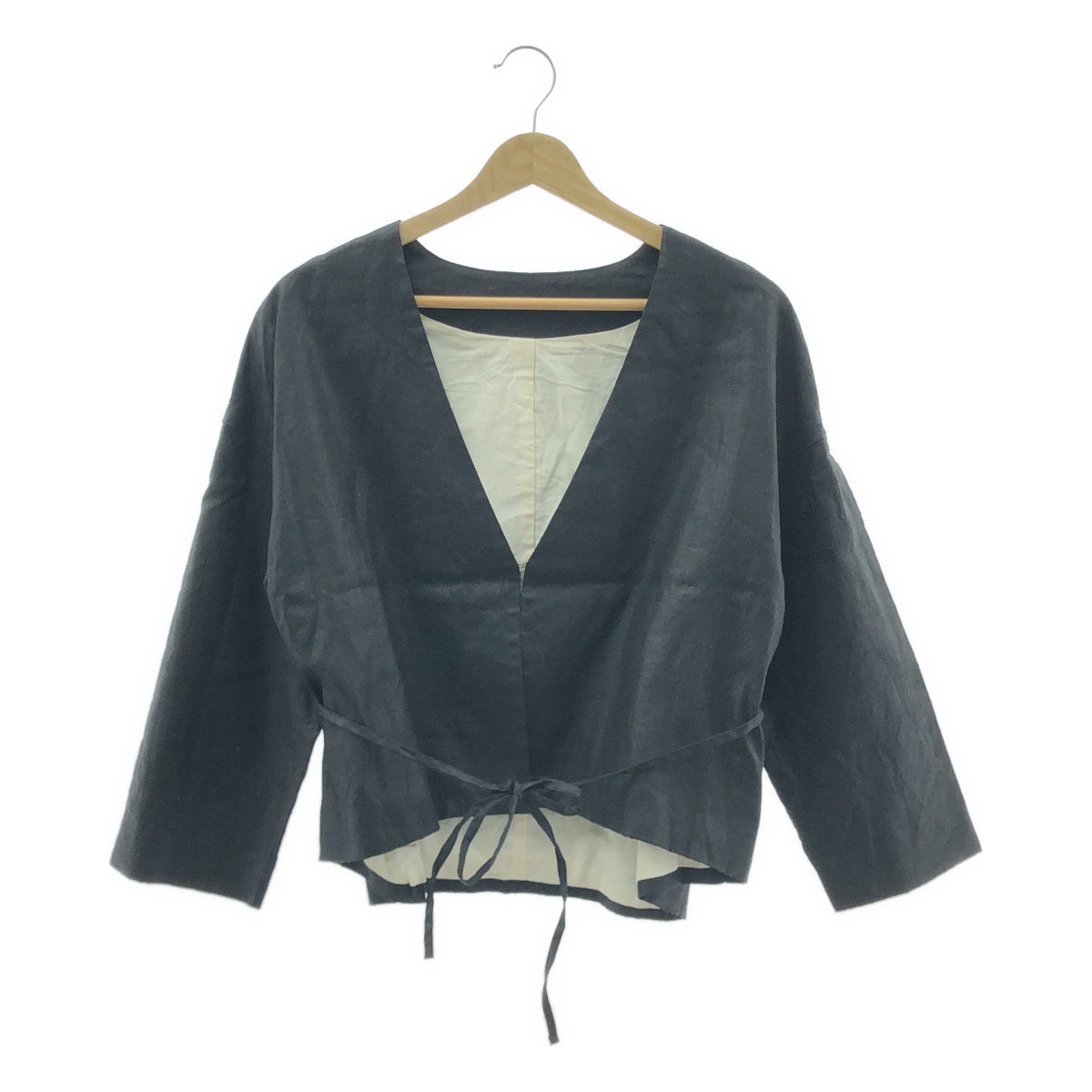 [狀況極佳] Gauze# / Gauze | 亞麻無領外套 | F碼 | 黑色 | 女款