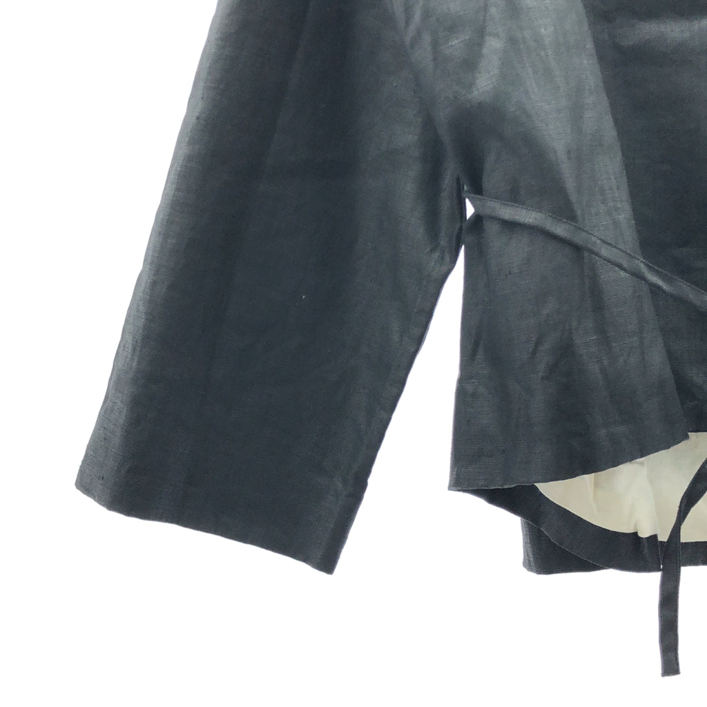 【美品】  Gauze# / ガーゼ | リネン ノーカラー ジャケット | F | ブラック | レディース