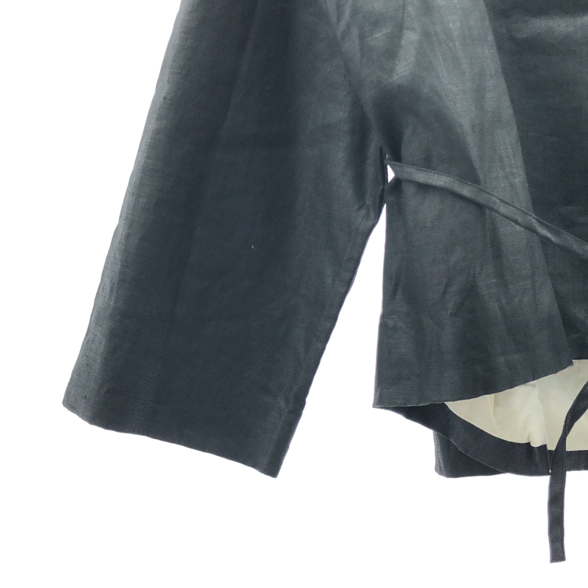 【美品】  Gauze# / ガーゼ | リネン ノーカラー ジャケット | F | ブラック | レディース