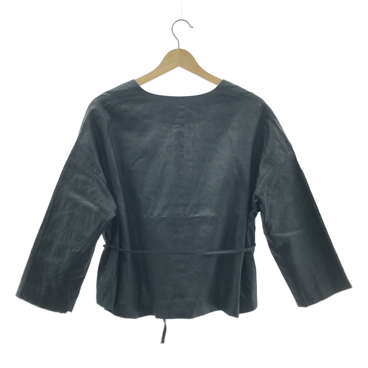 [狀況極佳] Gauze# / Gauze | 亞麻無領外套 | F碼 | 黑色 | 女款