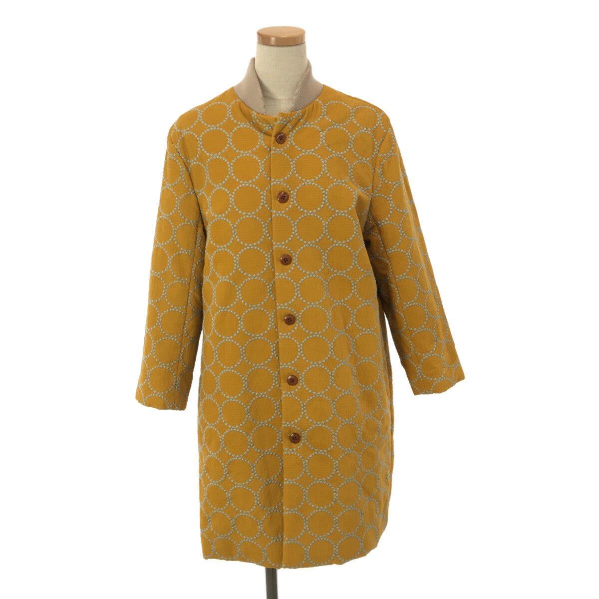 【新品】  mina perhonen / ミナペルホネン | 2022AW | tambourine COAT / 総裏地 タンバリン刺繍 リブ コート | 150/12Y | mustard | レディース