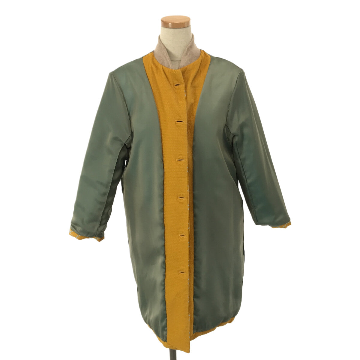 【신품】 mina perhonen / 미나페르호넨 | 2022AW | tambourine COAT / 총 안감 탬버린 자수 리브 코트 | 150/12Y | mustard |