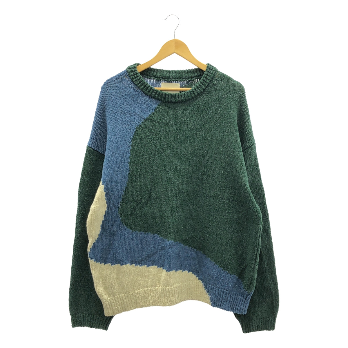 YOKE | 2023SS | Intarsia Cotton Sweater | Oversized Cotton Intarsia Knit | Size 3 | Green/Blue/Off-White | Men's