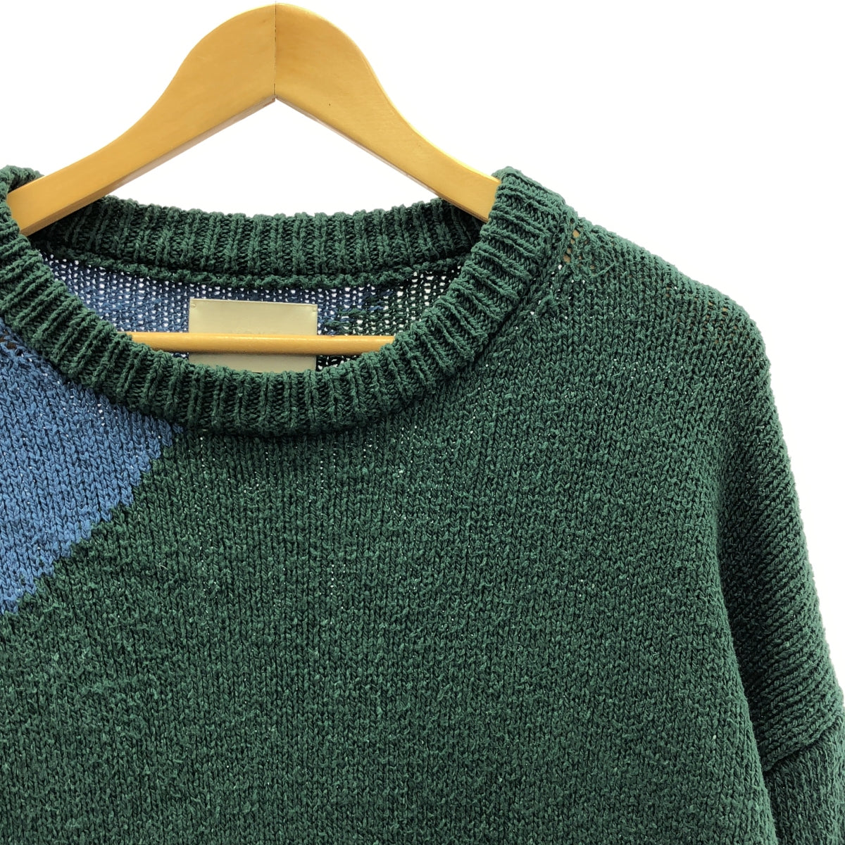 YOKE | 2023SS | Intarsia Cotton Sweater | Oversized Cotton Intarsia Knit | Size 3 | Green/Blue/Off-White | Men's