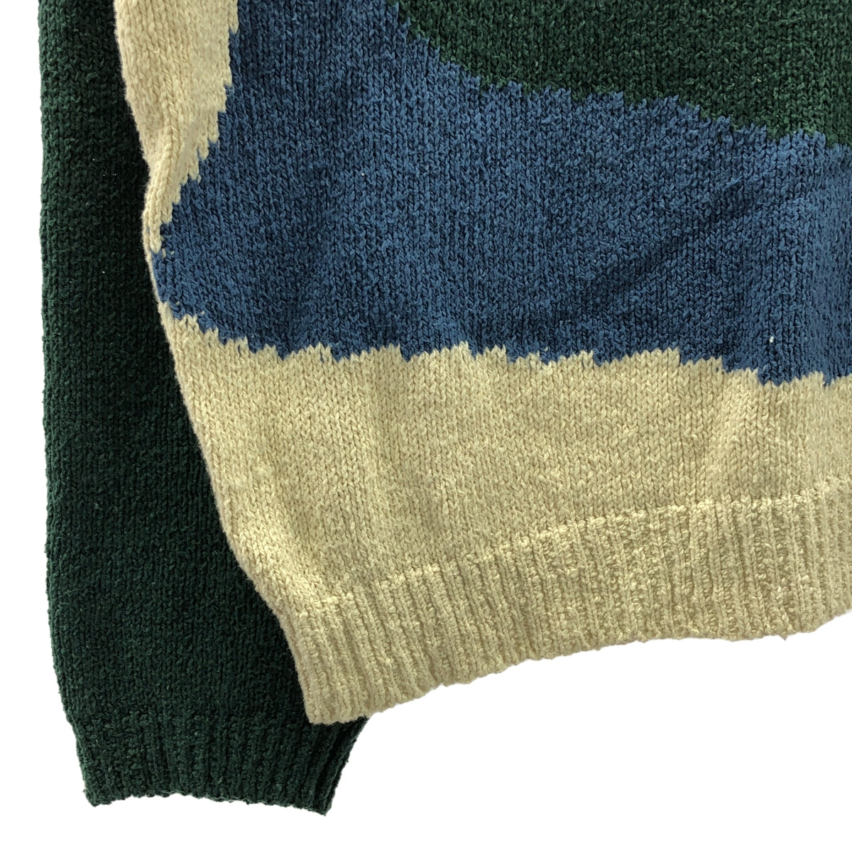 YOKE | 2023SS | Intarsia Cotton Sweater | Oversized Cotton Intarsia Knit | Size 3 | Green/Blue/Off-White | Men's