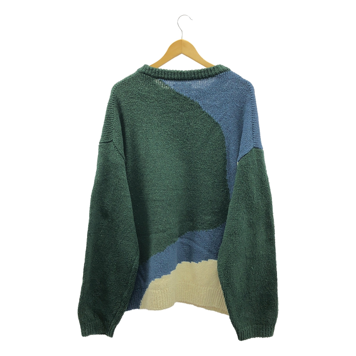 YOKE | 2023SS | Intarsia Cotton Sweater | Oversized Cotton Intarsia Knit | Size 3 | Green/Blue/Off-White | Men's