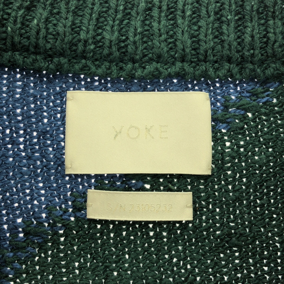 YOKE | 2023SS | Intarsia Cotton Sweater | Oversized Cotton Intarsia Knit | Size 3 | Green/Blue/Off-White | Men's