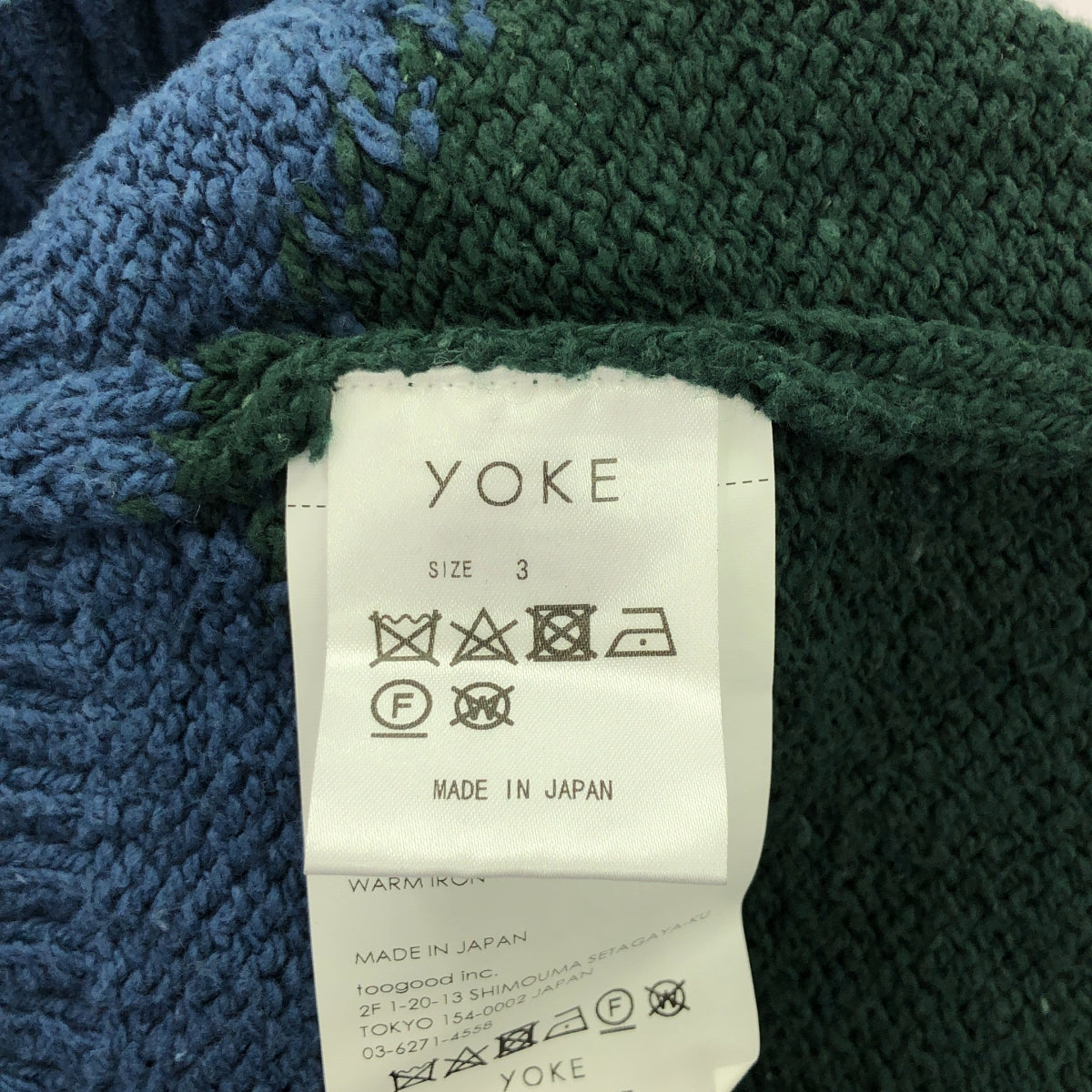 YOKE | 2023SS | Intarsia Cotton Sweater | Oversized Cotton Intarsia Knit | Size 3 | Green/Blue/Off-White | Men's